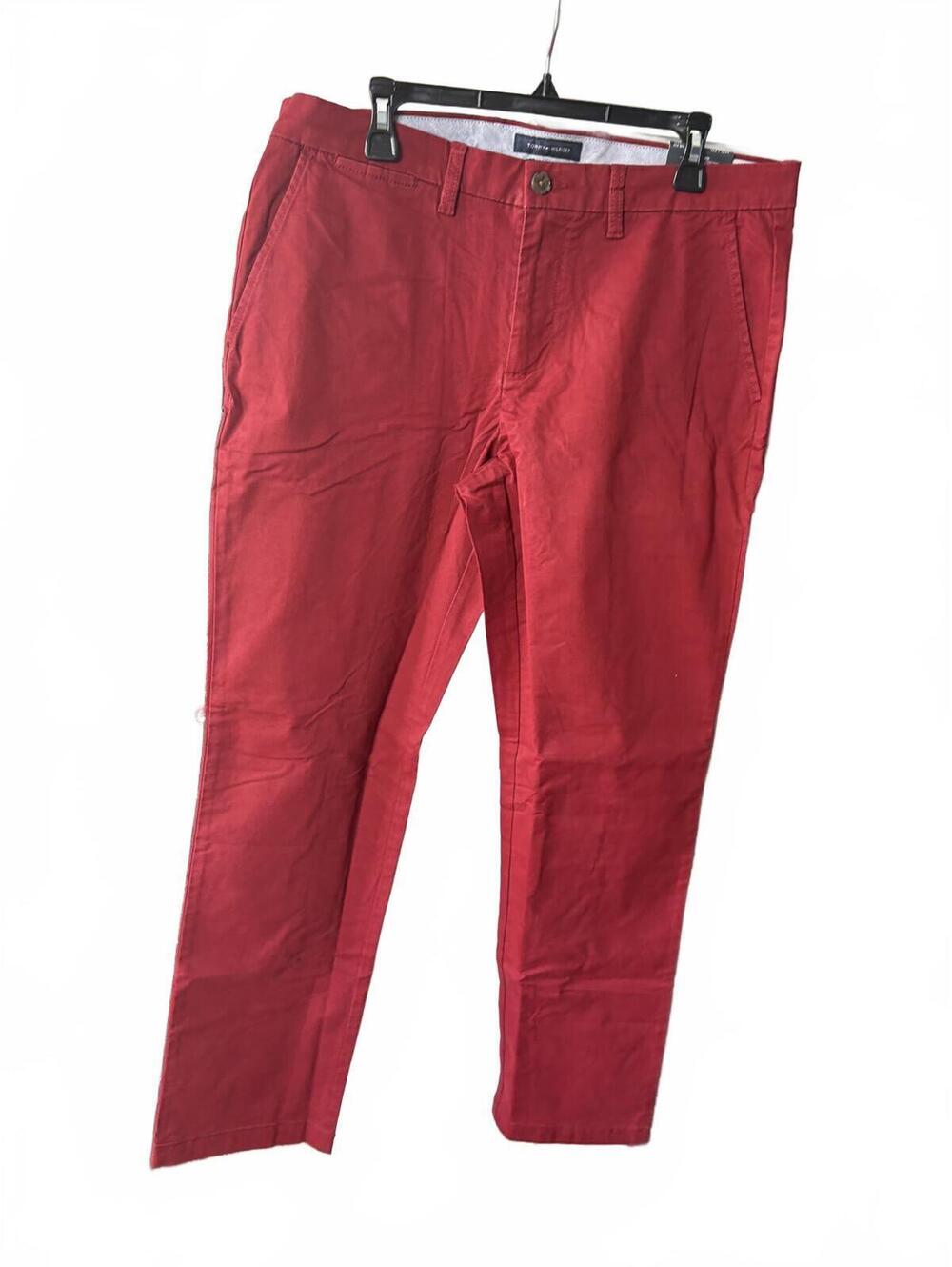 New Tommy Hilfiger Red Regular Fit Stretch Chino Pants 34x32 Mens Regatta red - Picture 2 of 6